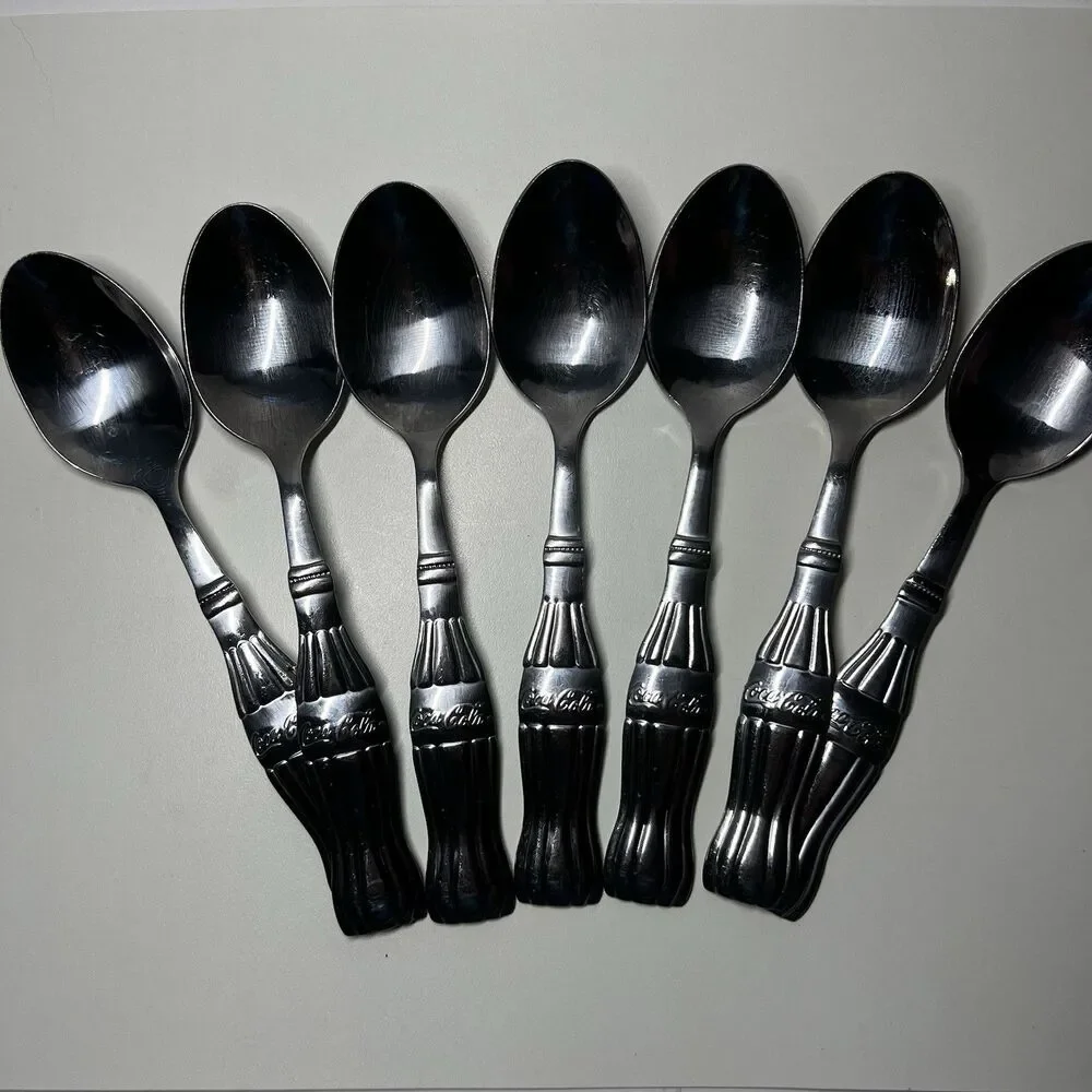 Lot of 7 Vtg Gibson Coca Cola Stainless Steel Tablespoons Spoons Coke Bottle 7